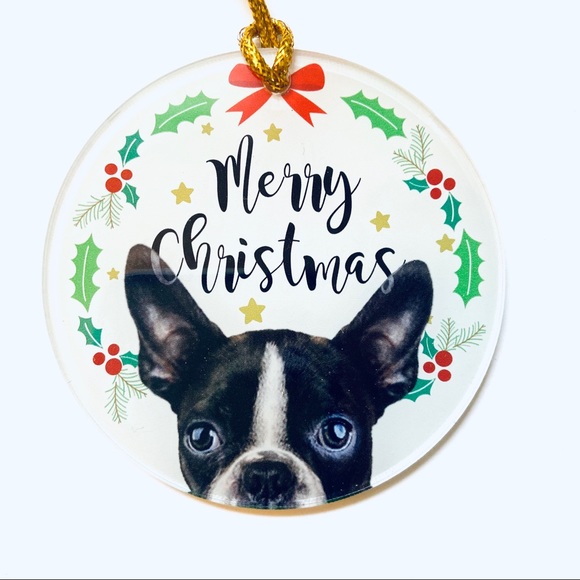 🐕 Boston Terrier Acrylic Keepsake Christmas Ornament Dog Bead Collectible - Picture 2 of 8